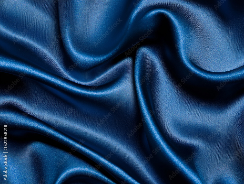 Obraz premium Luxurious, flowing blue silk fabric with elegant folds and a glossy sheen, creating a rich and smooth texture.