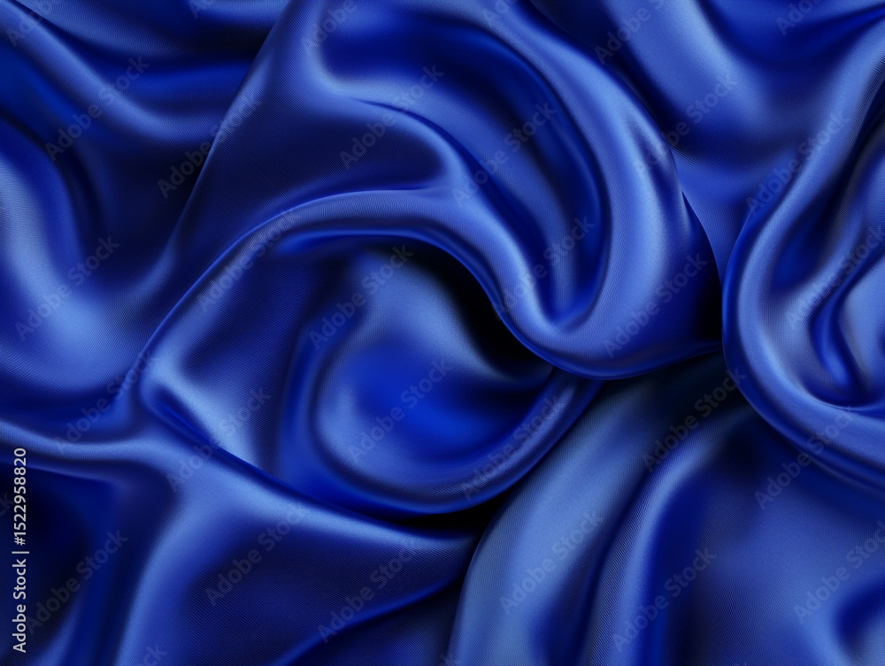 Fototapeta premium Luxurious, flowing blue silk fabric with elegant folds and a glossy sheen, creating a rich and smooth texture. 