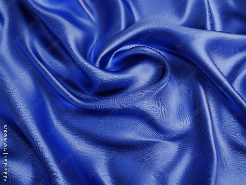 Fototapeta premium Luxurious, flowing blue silk fabric with elegant folds and a glossy sheen, creating a rich and smooth texture. 