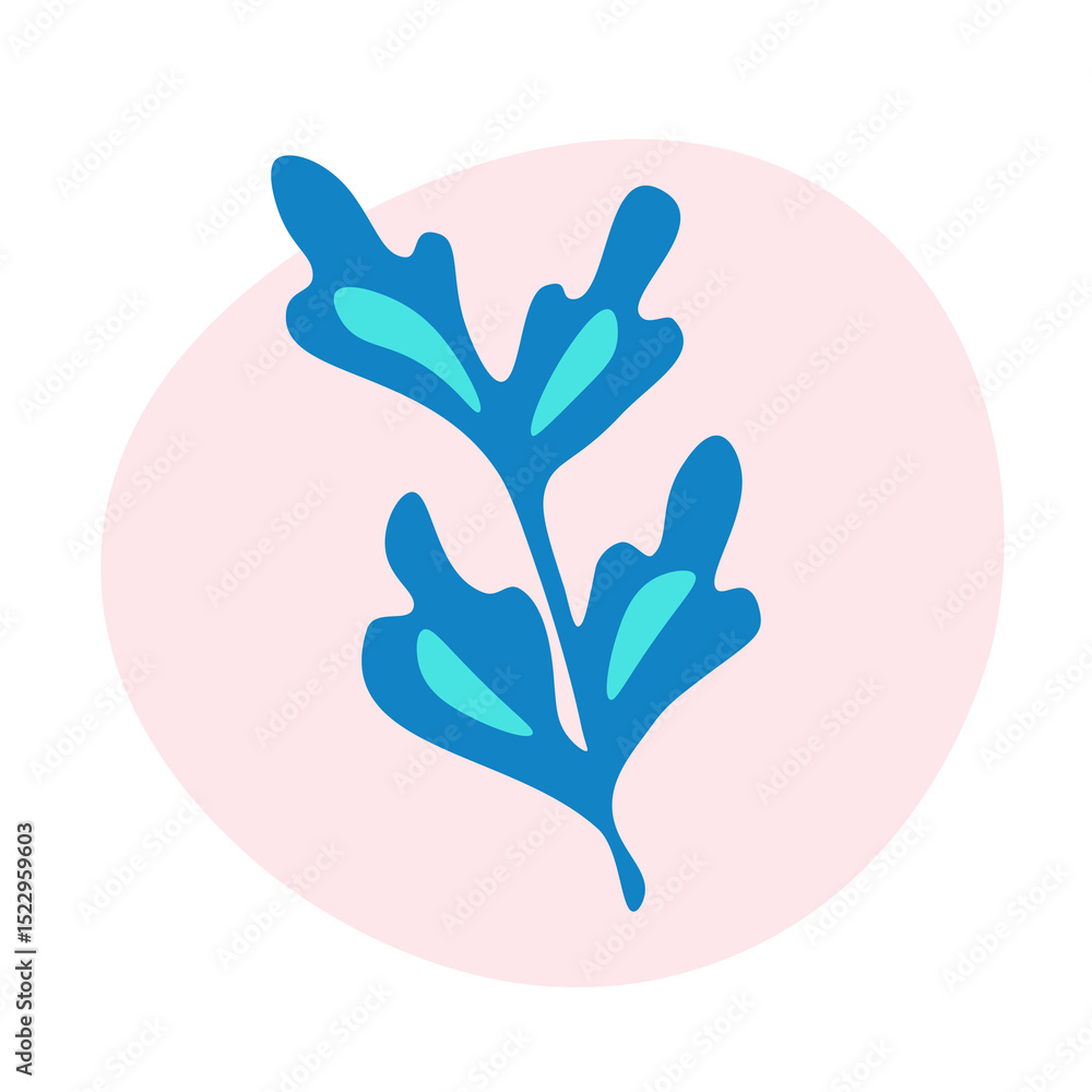 Obraz premium A simple vector drawing of abstract blue botanical leaves on a soft pink background. Perfect for modern design elements and nature-themed graphics.