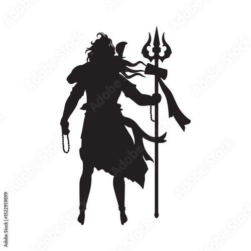 Silhouette of Lord Shiva holding Trishul and Rudraksha mala, Hindu deity vector illustration for religious artwork