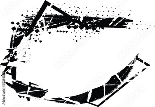 PNG Grunge Texture Frame with Abstract Ink Spray Frame Borders Glitch Distortion Noise