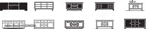 Modern furniture icons set sideboards cabinets drawers. eps-10
