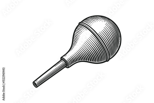 Detailed vector illustration of an enema bulb in an engraved black and white style.