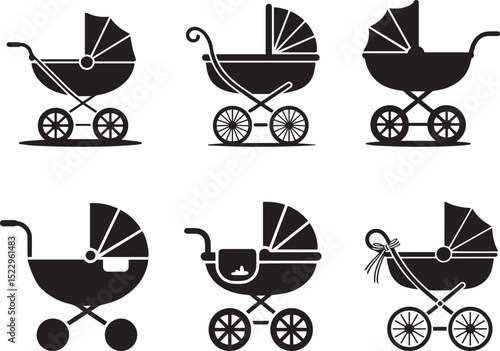 Six vintage baby stroller silhouettes collection. eps-10
