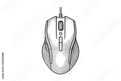 Ergonomic computer mouse vector illustration. Input device for gaming and work design element.