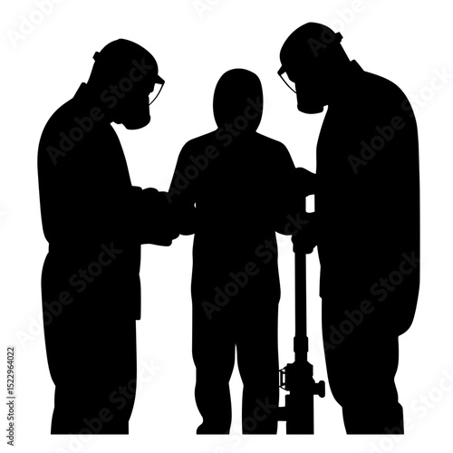 Silhouette of Medical Team in Protective Gear with Equipment, Safety Protocols