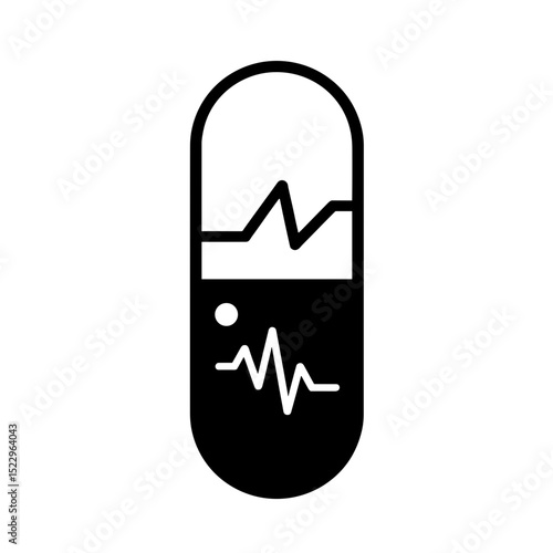 Pill with medical waveform silhouette, symbolizing smart treatment innovation