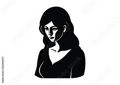 pensive woman silhouette black vector illustration thoughtful female profile