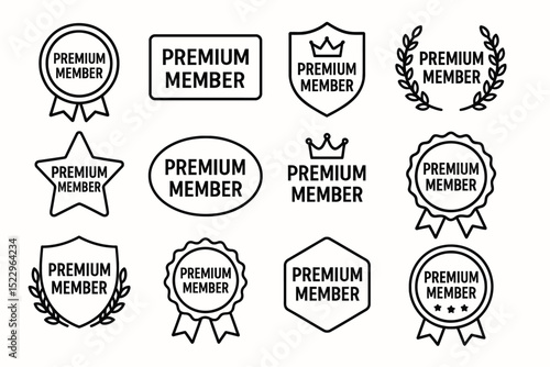 Collection of premium member badge designs featuring crowns and shields