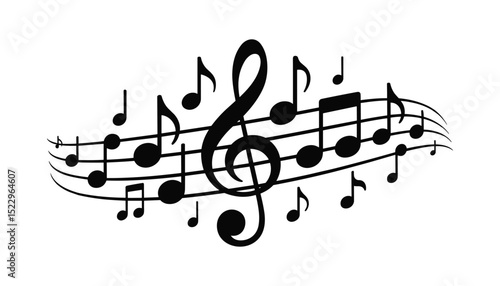 Music notes, with curves and swirls, vector  illustration isolated on white background