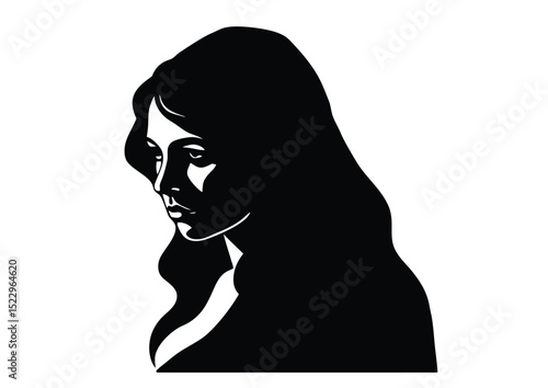 pensive woman silhouette black vector illustration thoughtful female profile