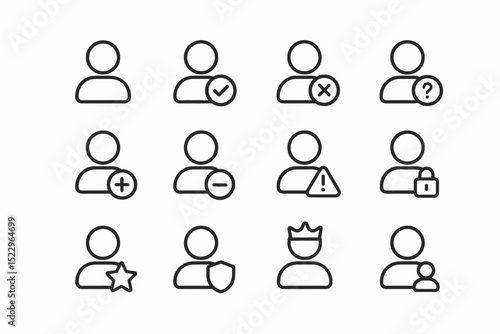 User interface icons set: profile, status, and security features