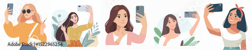 vector of a woman taking a selfie