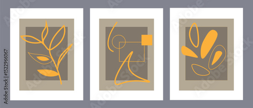 Vector abstract design, orange flowers, leaves, shapes on a beige background. Stylish design suitable for a banner, artboard or individual posters