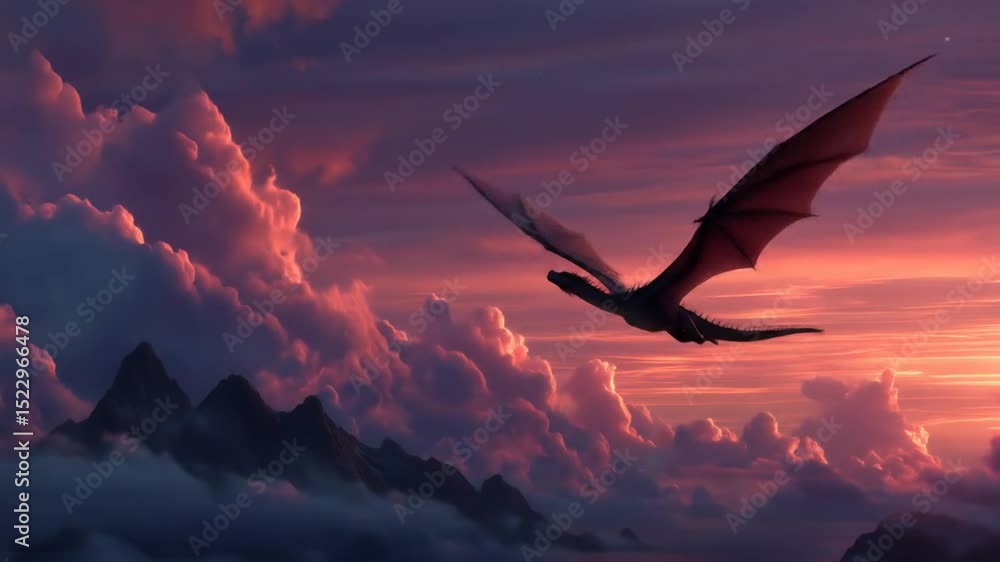 A Majestic Dragon Soars Gracefully Over Misty Mountains During A ...