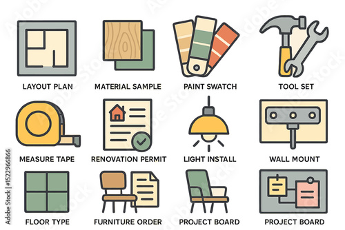 Home renovation and diy tools and icons set for planning and design projects