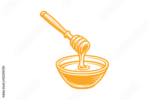 Orange vector illustration of honey dipper and bowl. Great for food related designs.