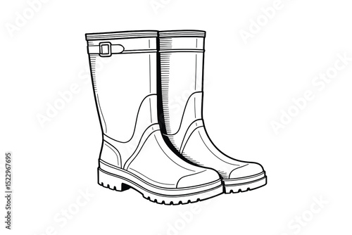 Detailed vector illustration of rubber boots. Perfect for outdoor activities and gardening projects.