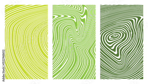 A set of vector backgrounds featuring distorted lines in various shades of green and yellow.