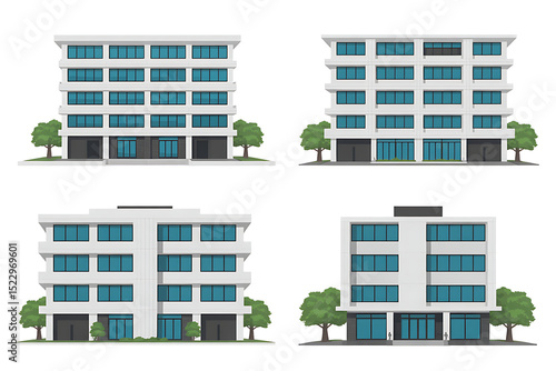 Collection of Modern Office Building Illustrations Architectural Designs for Commercial Projects