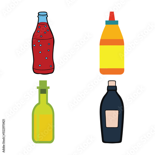 Modern Packaging Bundle: Cola, Mustard, Olive Oil & Black Shampoo Bottle – Free Stock Photo