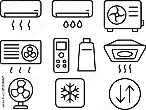 Air Conditioner and HVAC System Line Icons Set.