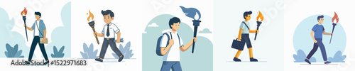 vector of a young man carrying a torch