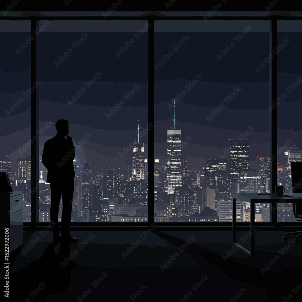 Fototapeta premium Businessman Contemplating at Office Window - Corporate Vision and Future Planning Concept