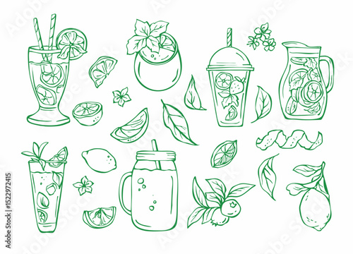 Set of doodles drinks Lemonade