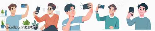 vector of a young man taking a selfie