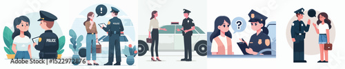 vector of a woman talking to a police officer