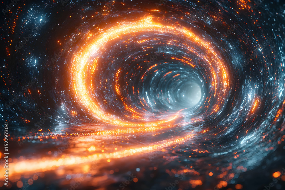 Obraz premium Abstract Swirling Tunnel with Orange and Blue Light Streaks