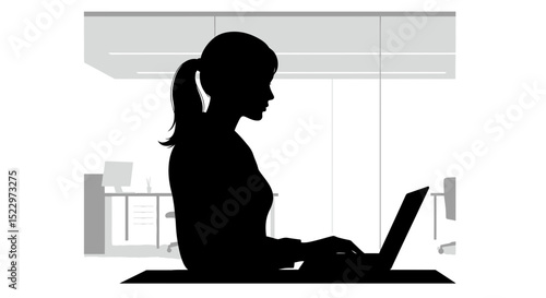 Confident Businesswoman Working on Laptop in Modern Corporate Office - Professional Success