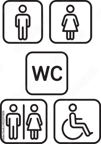 Toilet vector icon set. Restroom WC sign isolated. Mens and womans symbols