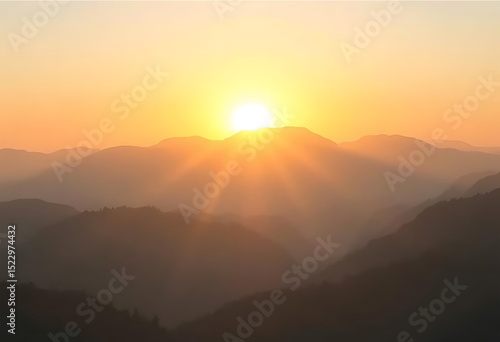Wallpaper Mural Golden vibrant orange Sunburst Over Misty Mountains background at glowing Sunrise for Assumption Day celebrate hope religious symbols and Mistry and peaceful Torontodigital.ca
