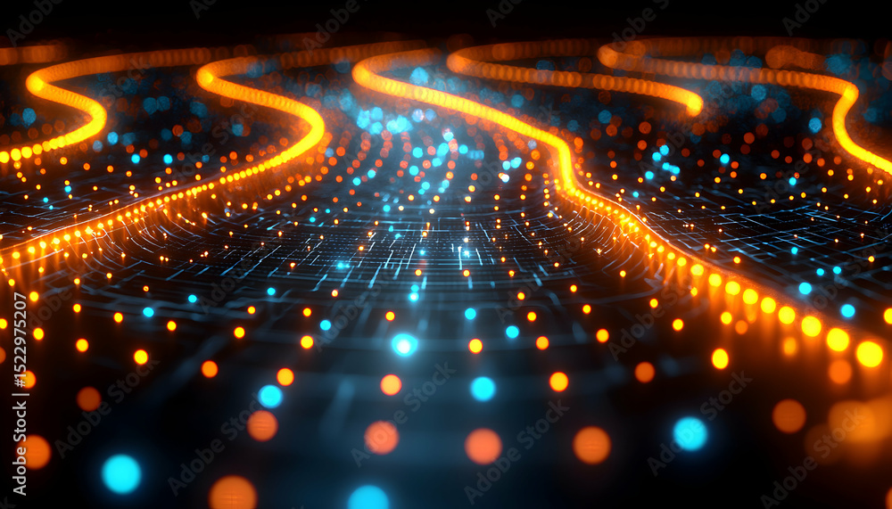 Fototapeta premium Flowing Lights Abstract Circuit Board with Glowing Dots and Lines