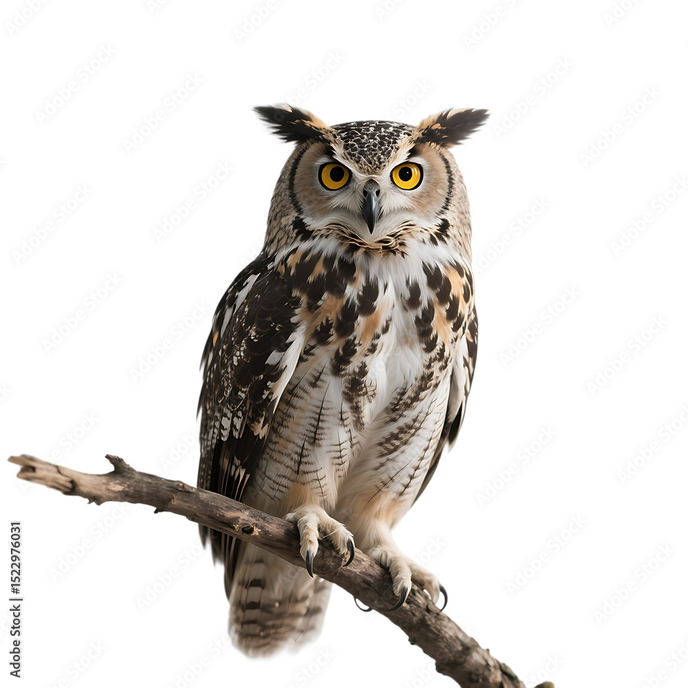 Fototapeta premium Detailed Close-up of an Eagle-Owl Perched on a Branch