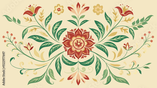 Seamless Floral Pattern with Vintage Lotus and Leaves Design