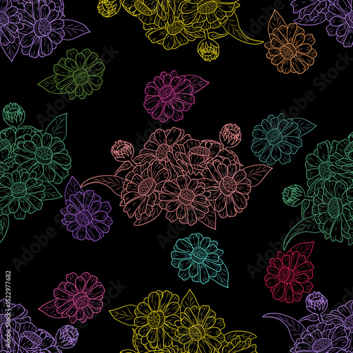 Colorful floral pattern on a black background