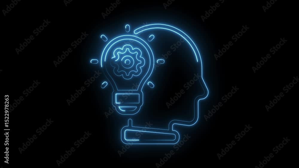 Creative mind concept glowing neon head silhouette with lightbulb and gear illustration Creative mind concept glowing neon head silhouette with lightbulb and gear illustration