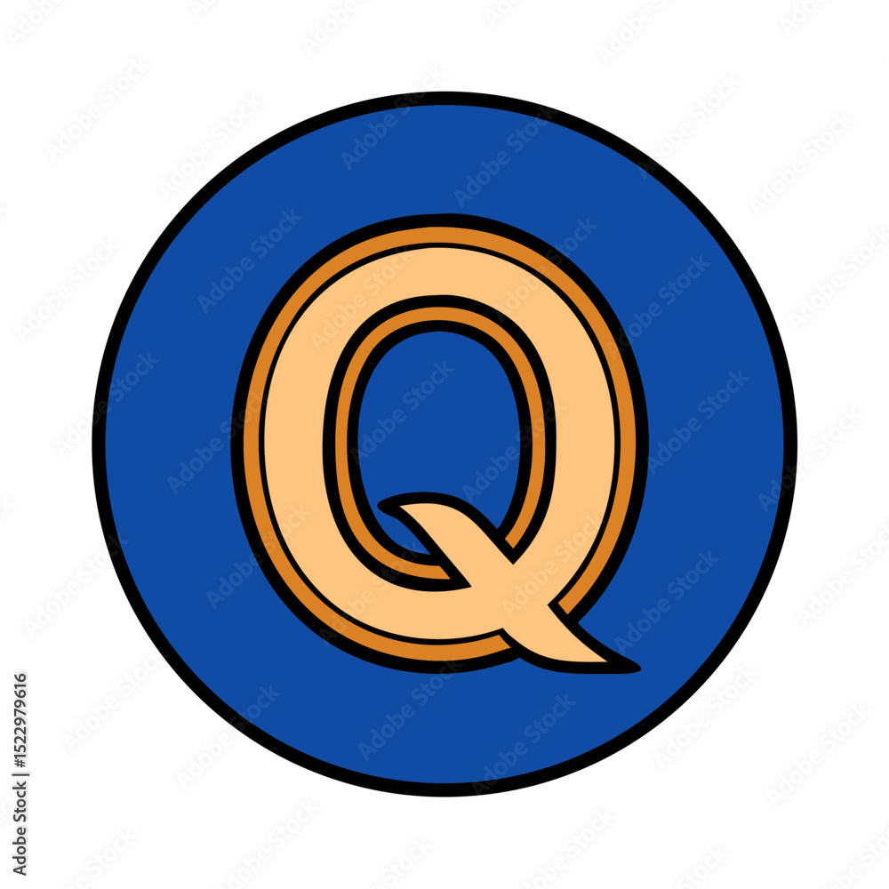 Fototapeta premium Peach Q letter icon in blue circular background