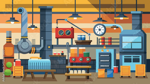 Modern Industrial Workshop Interior with Machines and Tools – Vector Factory Illustration