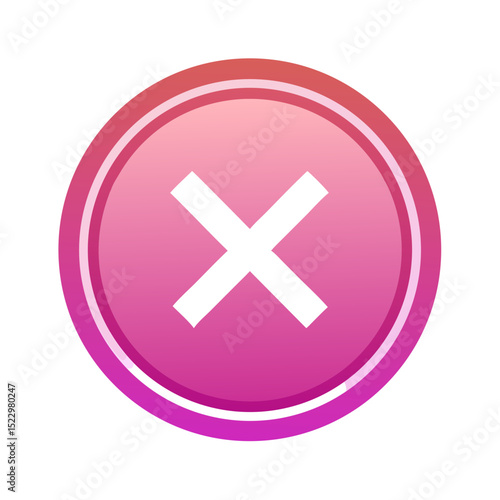 Pink cancel icon with white X in glossy button