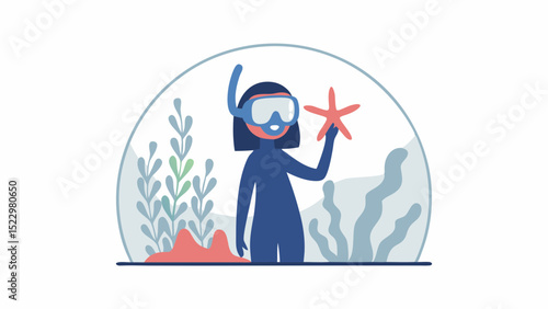 A diver s adventure with a starfish discovering ocean s wonder through the glass a joyful sea journey in