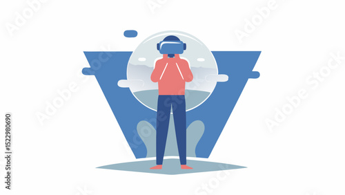Immersive Virtual Reality Experience as a Futuristic Escape into New Digital Worlds with geometric shapes and
