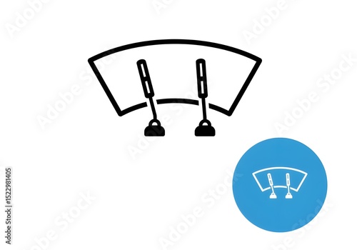 A simple illustration of car windshield wipers on a white background with a blue circle icon