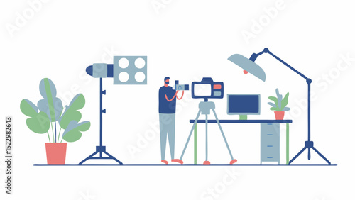 Capturing moments A filmmaker in action creating video content in a dynamic studio setup with professional