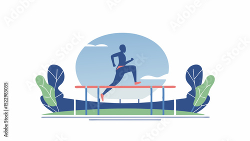 A focused athlete gracefully leaps over hurdles embodying strength and determination in a competitive race