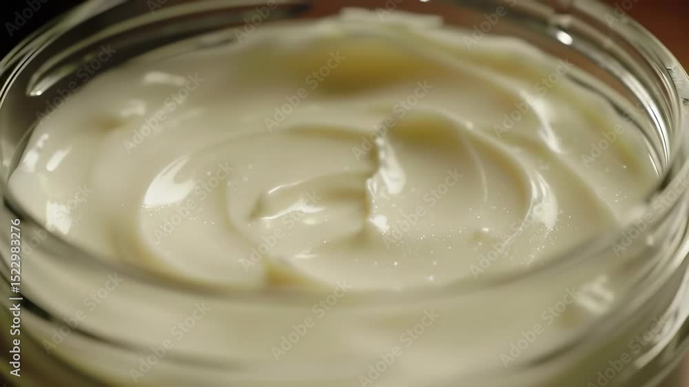 Close-Up of Smooth Cream in Glass Jar - Beauty Product Texture Detail Close-Up of Smooth Cream in Glass Jar - Beauty Product Texture Detail